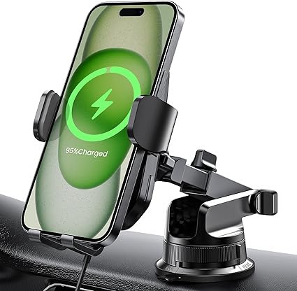 Wireless Car Charger, 15W/10W/7.5W Car Accessories for Dashboard Air Vent-Auto-Clamp 3-in-1 Car Phone Holder