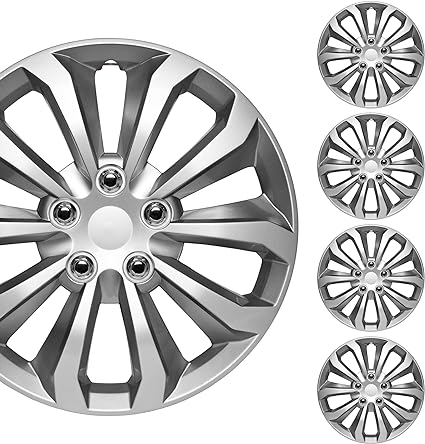 BDK Hubcaps Wheel Covers for Cars Premium Silver and Gunmetal Hubcaps 16" Wheel Rim Cover Replacement